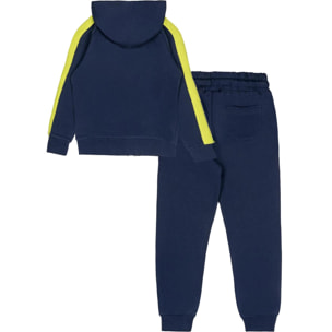 Tuta da bambino in cotone non garzato con cappuccio e zip Leone Denim Blue