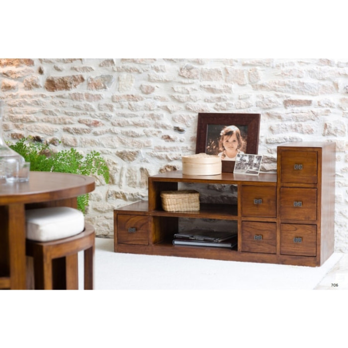 LAUREN - Meuble TV escalier marron bois Mindi