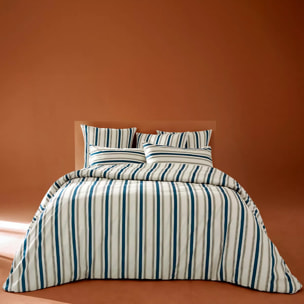 Lot h.couette +taies satin de coton imprimé beige marine Etretat marine