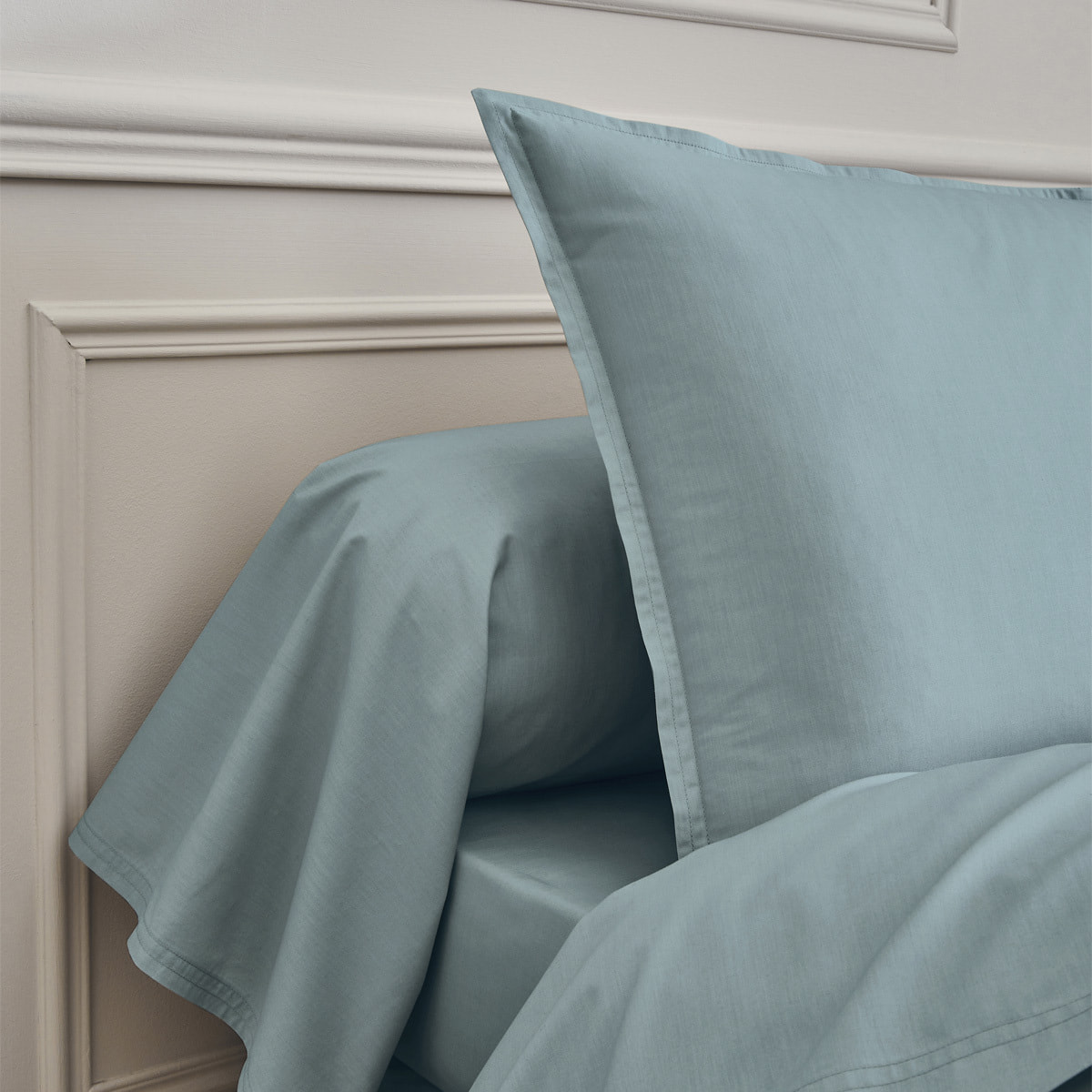 Taie d'oreiller unie en percale de coton, PREMIÈRE, Bleu Glacier