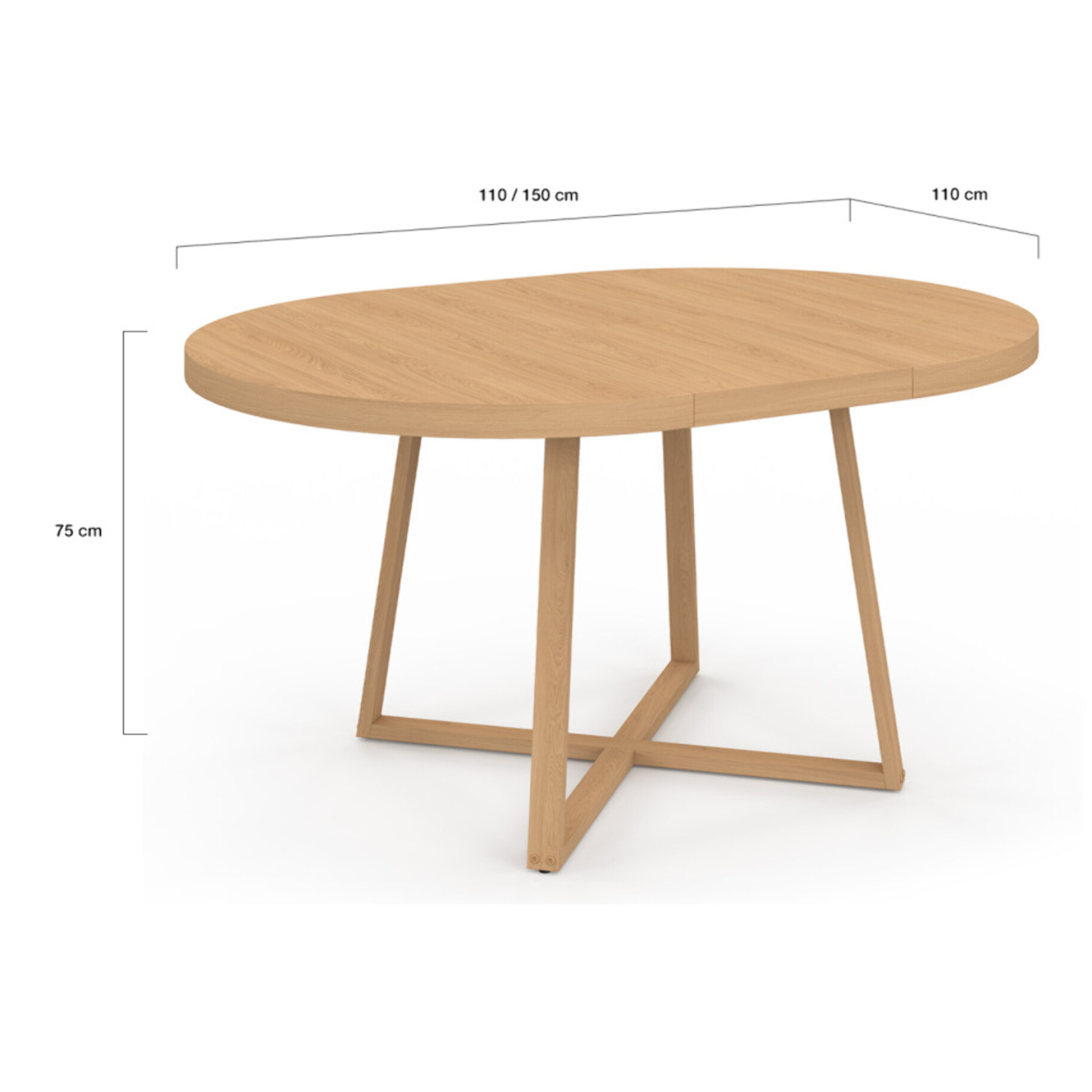 Table repas Sana plateau extensible 110-150 rond et pieds bois