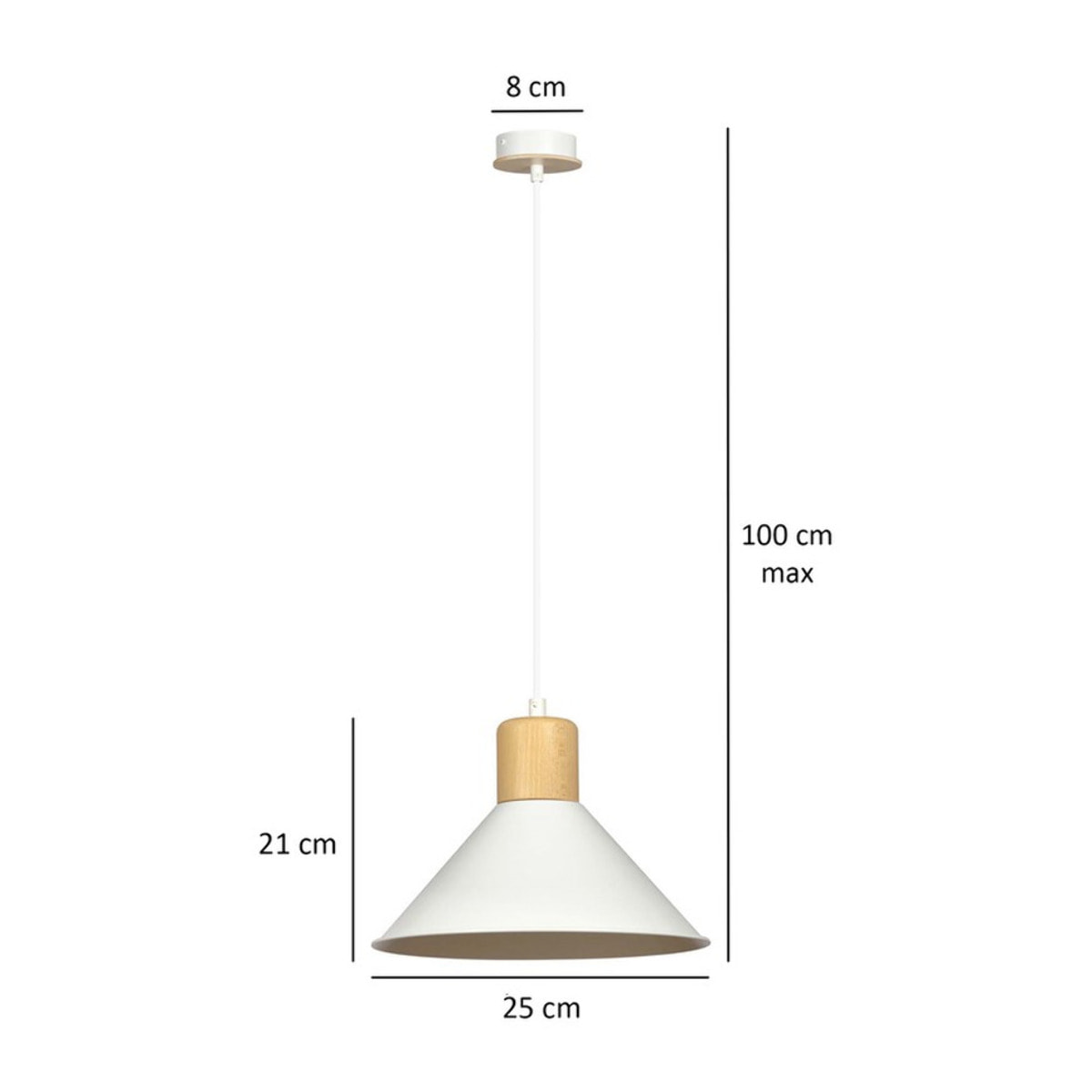 Lampada a sospensione Rowen in acciaio bianco e legno