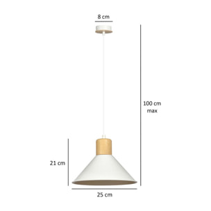 Lampada a sospensione Rowen in acciaio bianco e legno