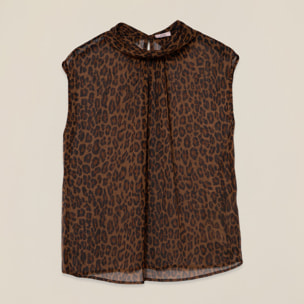 Oltre - Blusa animalier in tessuto crêpe - Marrone