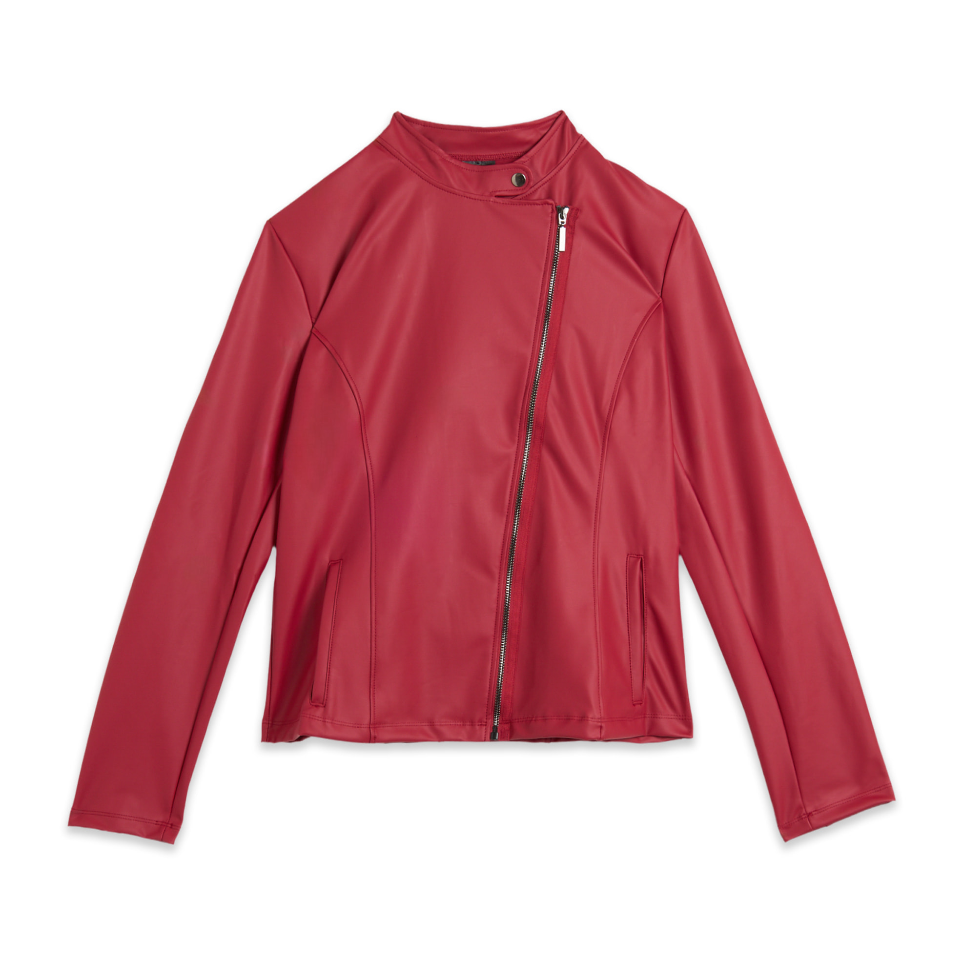 Giacca chiodo da donna in tessuto coated effetto pelle