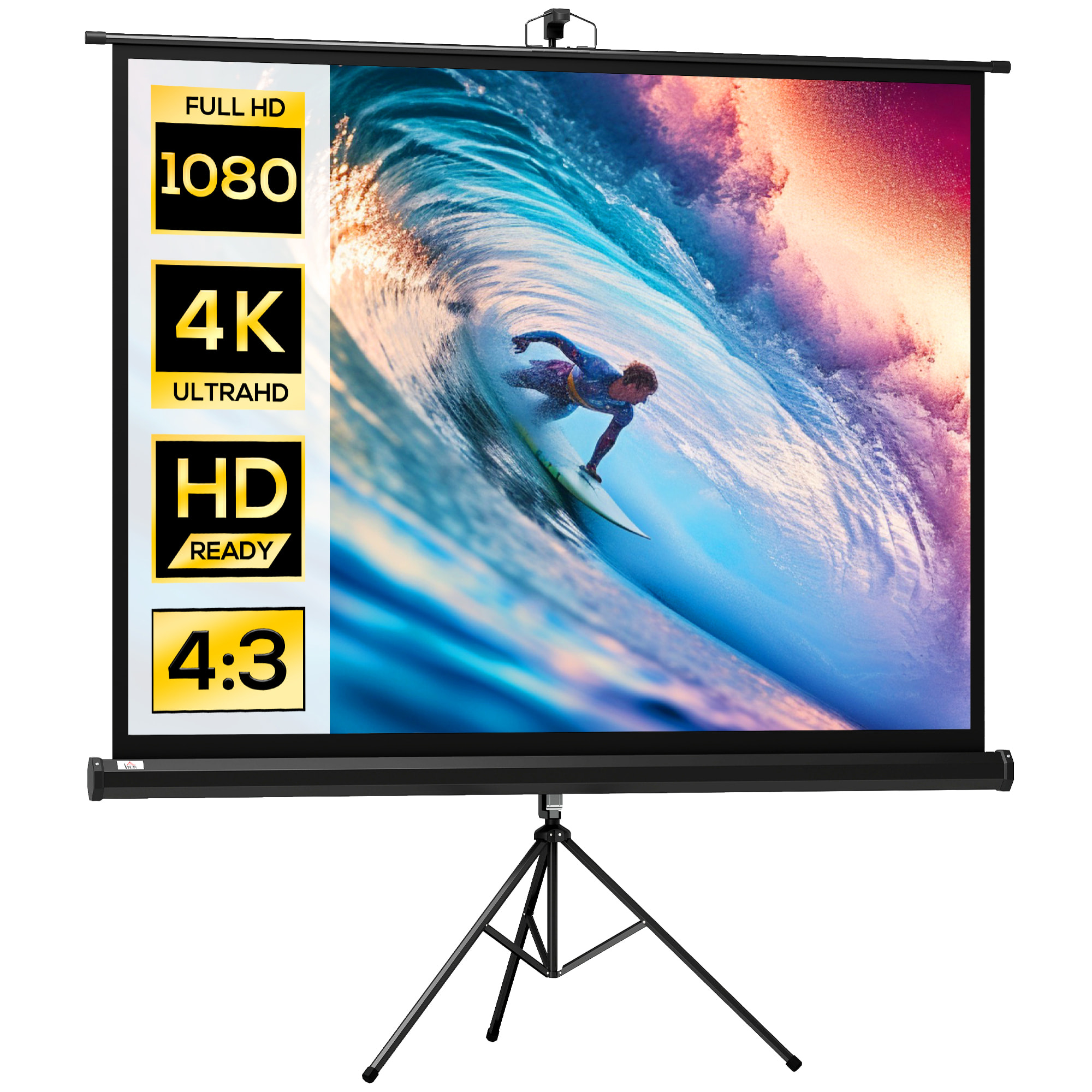 Écran de projection avec support trépied réglable en hauteur home-cinéma vidéo projecteur format 4:3 84 pouces noir