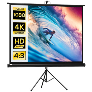 Écran de projection avec support trépied réglable en hauteur home-cinéma vidéo projecteur format 4:3 84 pouces noir