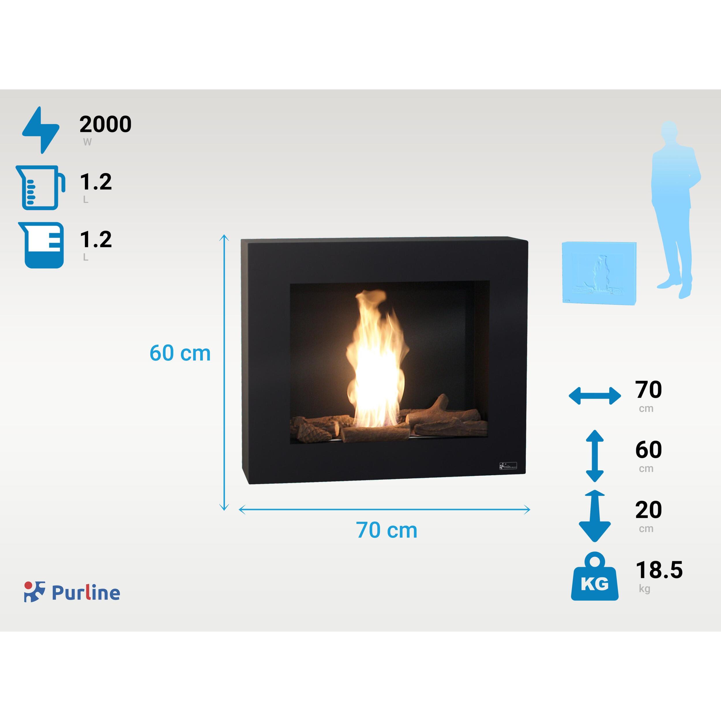 Chimenea de etanol negra con leños decorativos BESTBIO AF-BB PURLINE