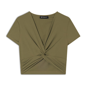 T-shirt cropped con effetto raccolto