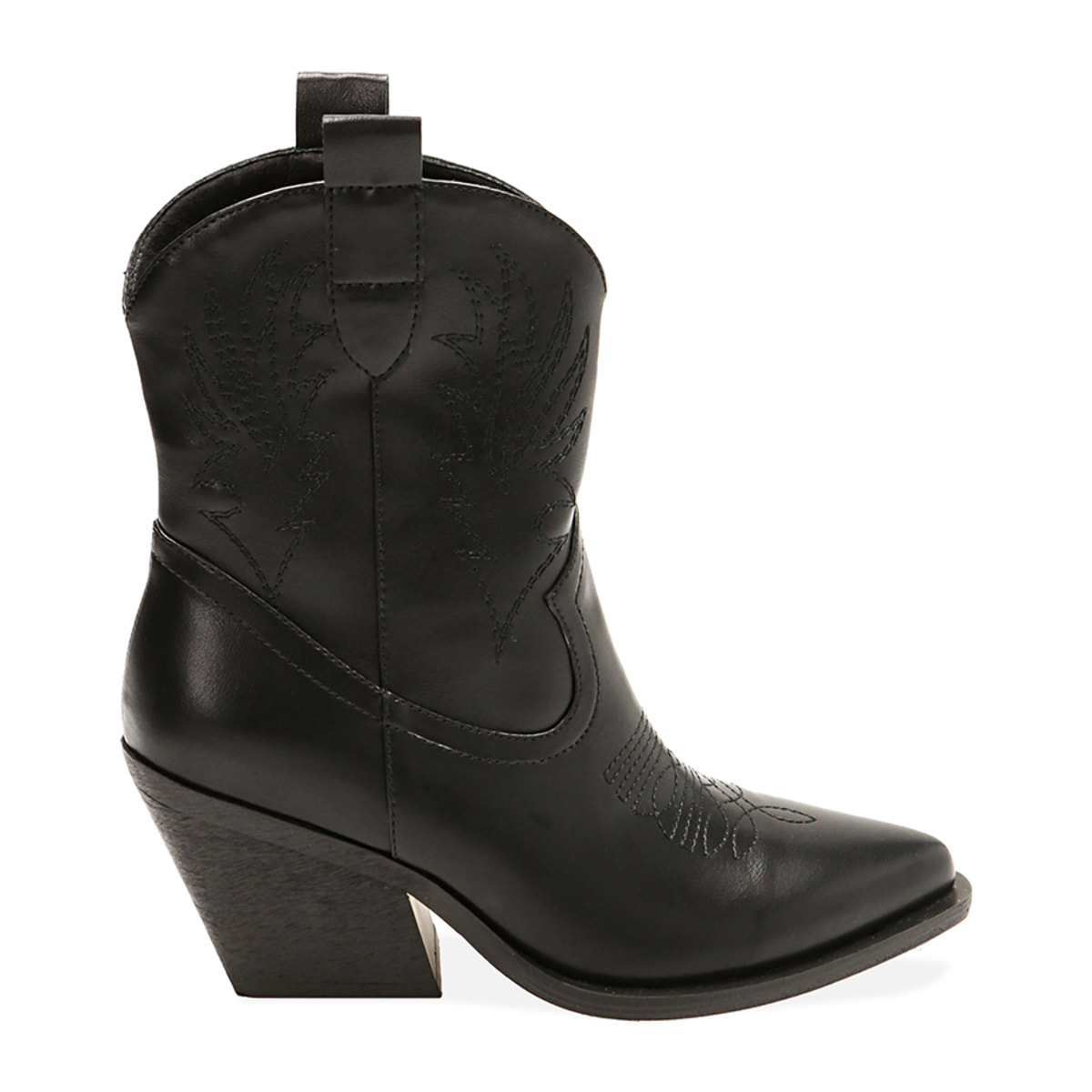 Tronchetti texani donna neri, tacco largo 7,5 cm