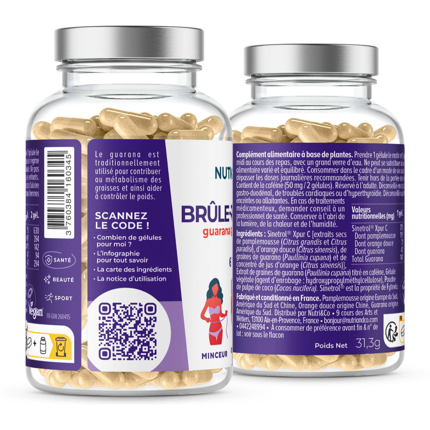 Nutri&Co Brûle Graisse Puissant et Naturel Thé Vert & Agrumes - 60 gélules Vegan