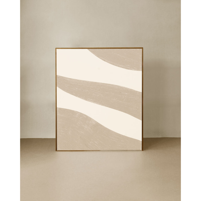 Tableau beige et blanc décoratif sur coton avec cadre en bois peint à la main à la peinture à l'huile en différentes tailles