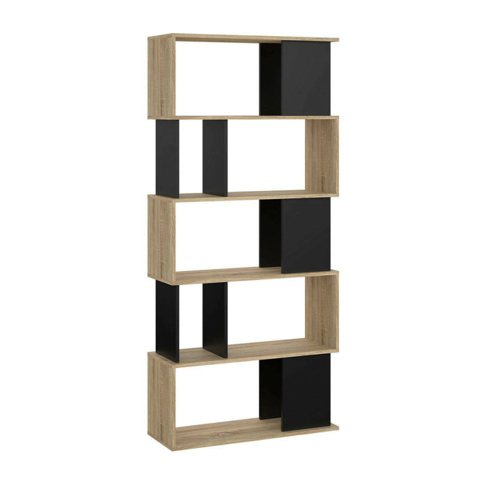 Libreria Arg, Scaffale da ufficio, Mobile portalibri, Biblioteca, 80x29 h175 cm, Quercia e Nero