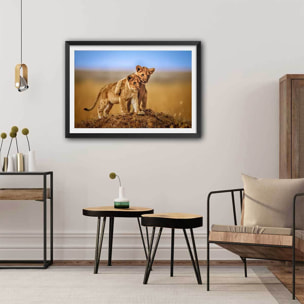 Affiche animaux brothers for the life Affiche + cadre en bois - Noir