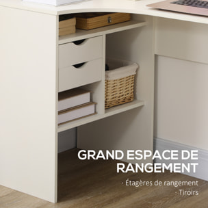 Bureau d'angle bureau informatique multimédia multi-rangement métal panneaux particules blanc