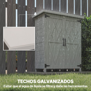 Caseta de Jardín de Madera, 75x40x90 cm, Cobertizo Jardín Exterior, Armario para Almacenaje de Herramientas, con 4 Estantes, 2 Puertas y Techo de Acero Galvanizado, Gris