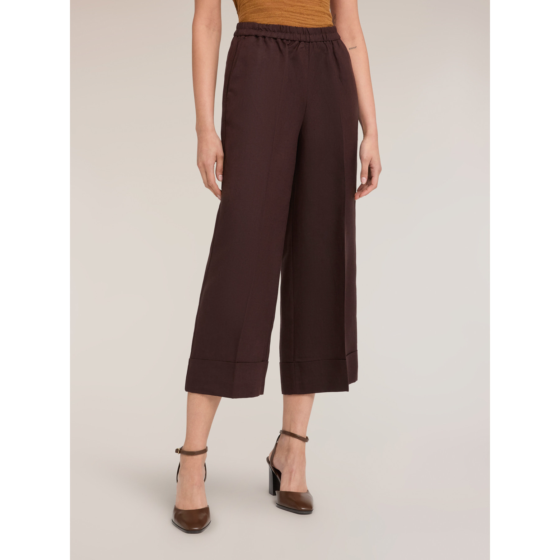 Motivi - Pantaloni cropped in misto lino - Marrone