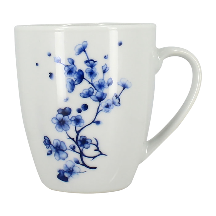 Lot de 6 mugs 36cl en porcelaine blanche et dessin bleu CENTAUREE