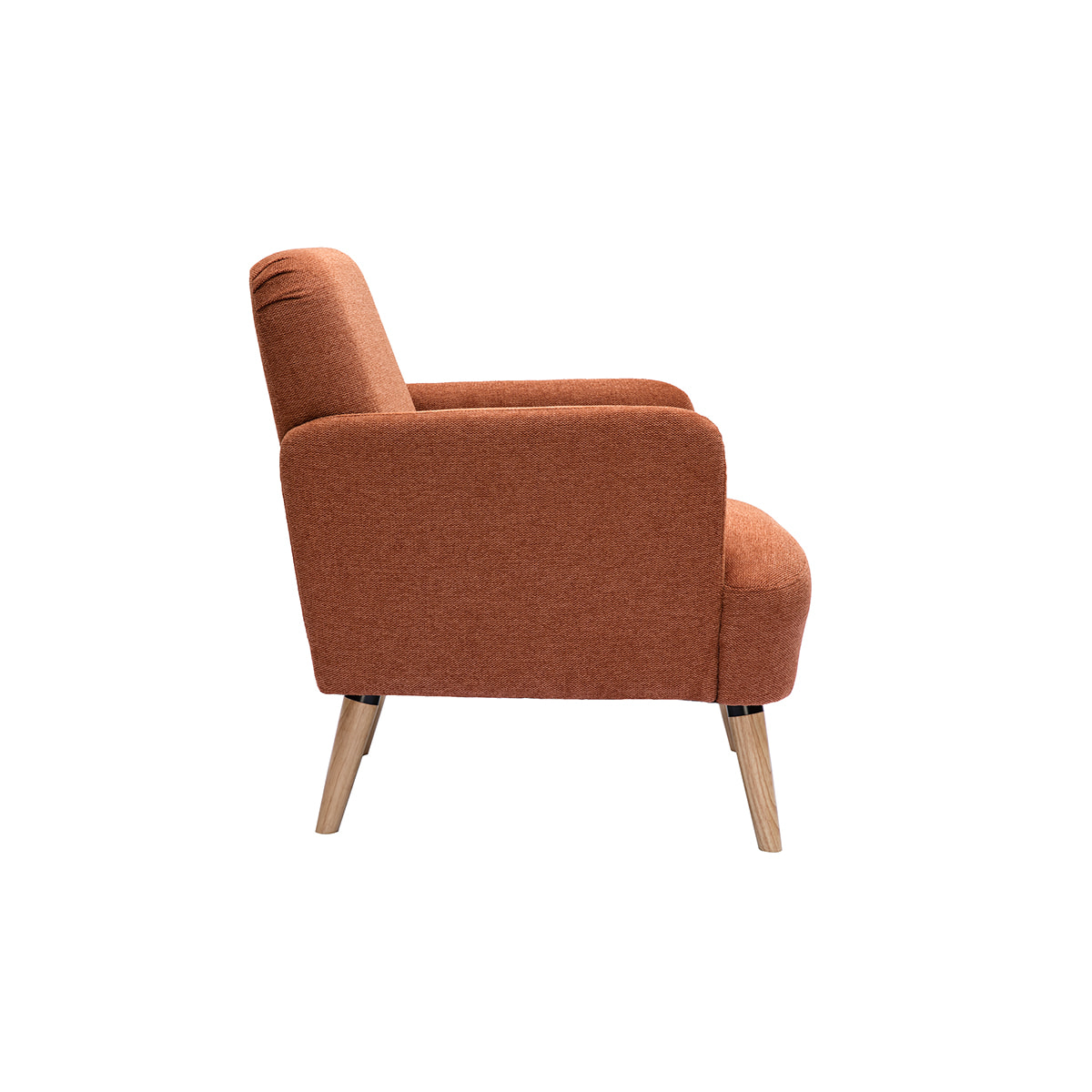 Fauteuil scandinave en tissu effet velours texturé terre brûlée et bois clair ISKO