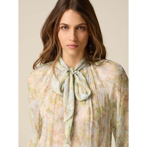 Oltre - Blusa de viscosa plisada con lazo - Light - blue