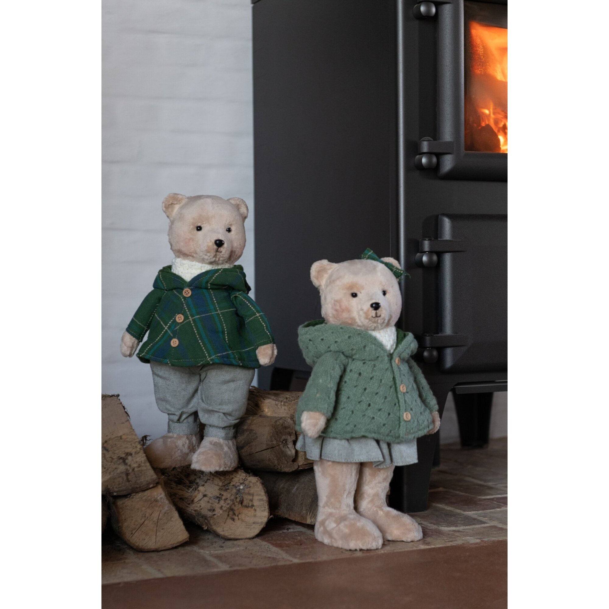J-Line figurine Garçon + Fille - polyester - beige/vert - 2 pcs