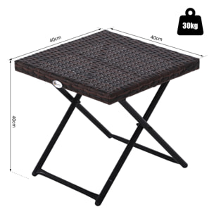 Table basse pliable de jardin style cosy chic dim. 40L x 40l x 40H cm métal époxy résine tressée imitation rotin marron