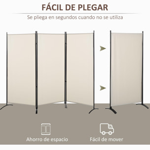 Biombo de 3 Paneles Biombo Separador de Ambientes 253x50x182 cm Divisor de Habitación Plegable con 6 Pies de Metal Pantalla de Privacidad para Oficina Dormitorio Beige