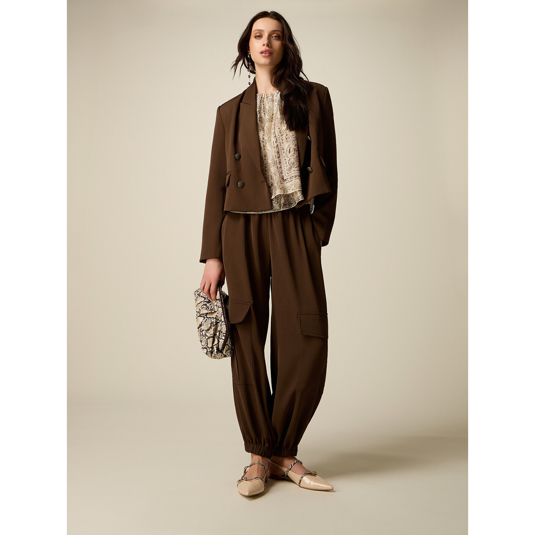 Oltre - Pantaloni joggers cargo - Marrone