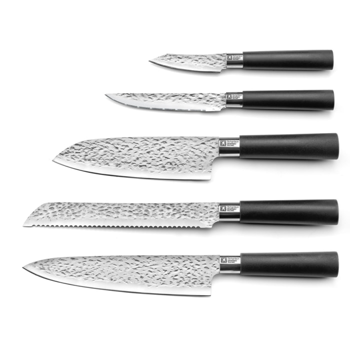 Katana - Bloc spaghettis noir avec 5 couteaux de cuisine