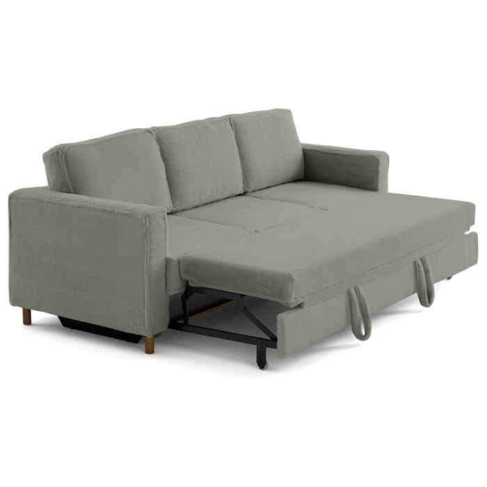 Jake - canapé droit 3 places convertible en fausse fourrure - Vert