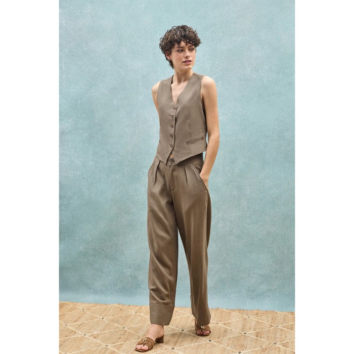 Gilet Deia color taupe in cotone e lino con dettagli Polo Club