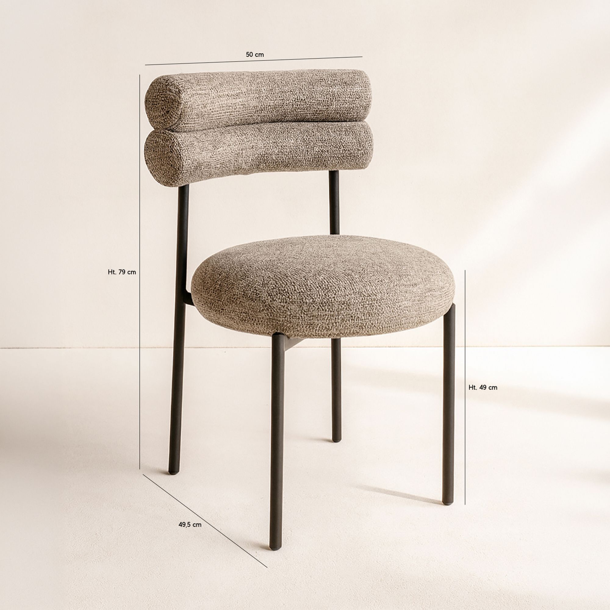 Lot de 2 chaises en tweed marron avec pieds en métal noir GINA