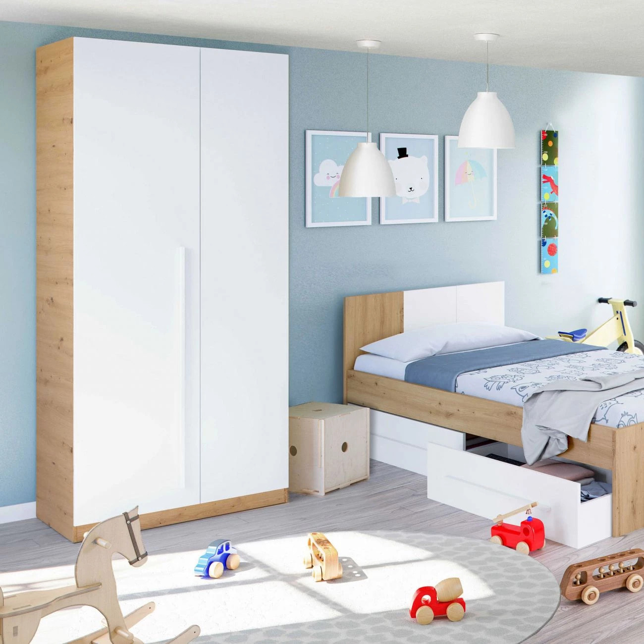 Armario Noa Blanco Artik (Blanco Mate) - Roble Nodi