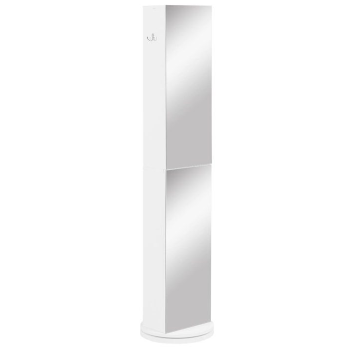 Meuble colonne de salle de bain pivotant avec miroir - 6 étagères - 36L x 36l x 171H cm - blanc
