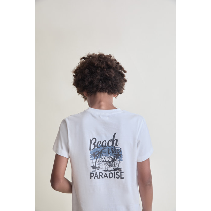 Conjunto Camiseta con Texto Paradise y Shorts Cargo con Bolsillos Laterales con Boton | Color: Azul medio | Street Monkey