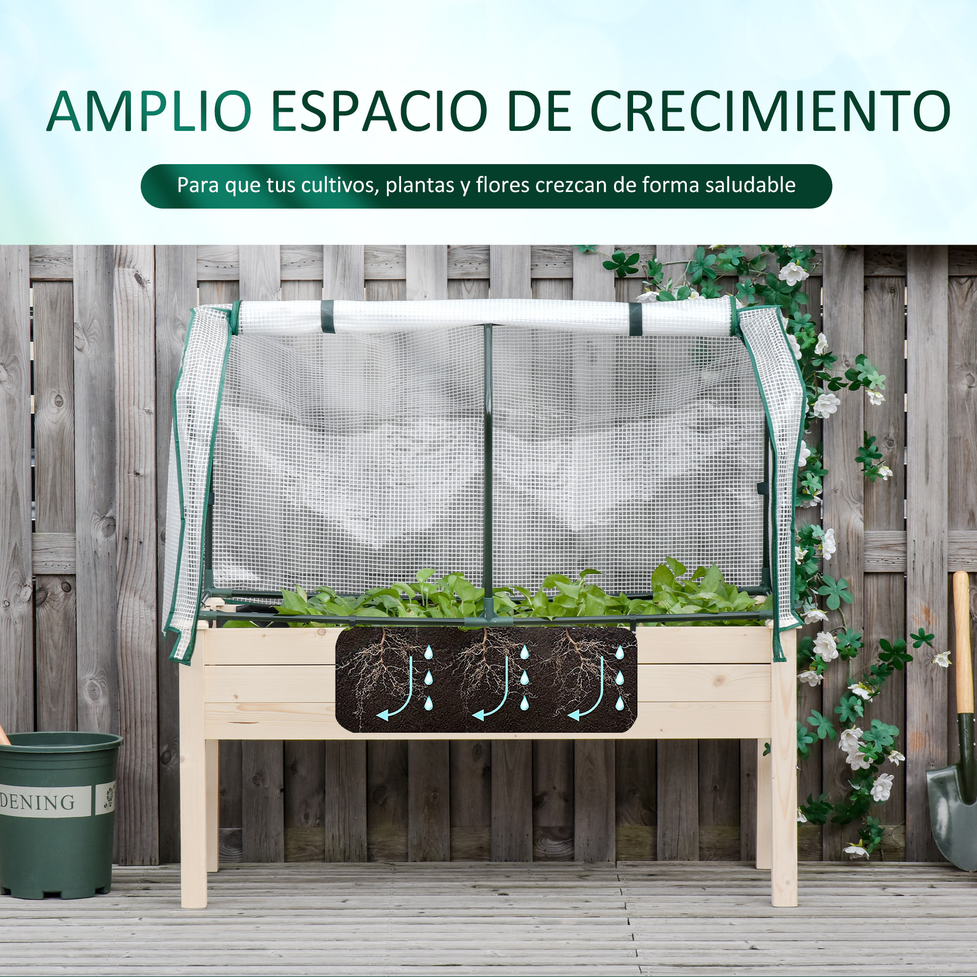 Huerto Urbano Cultivo Elevado de Madera 121x55x117 cm con Cubierta de Protección