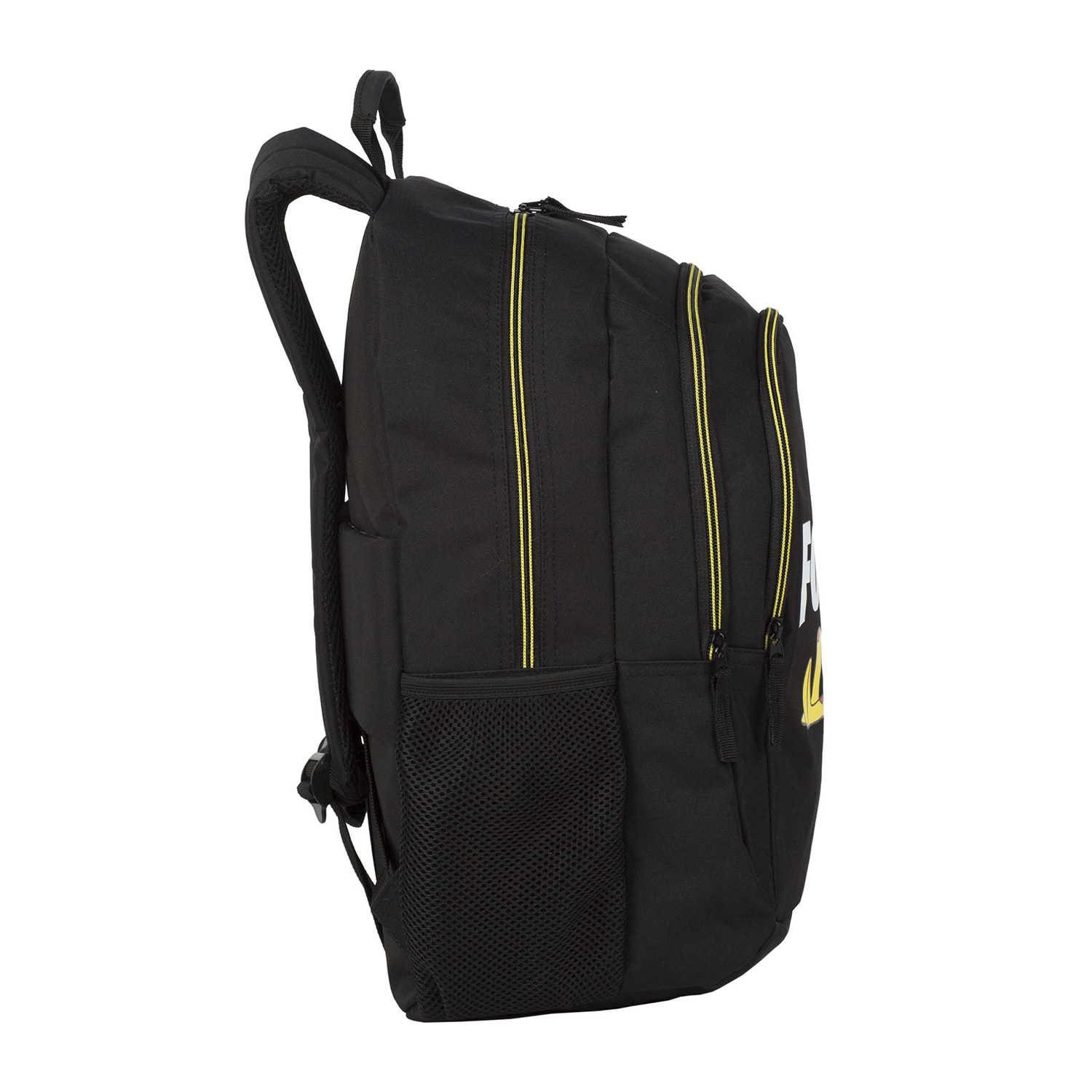Fortnite Crazy Banana mochila primaria doble compartimento + carro  con protección lateral y stoper frontal, 4 ruedas multidireccionales.