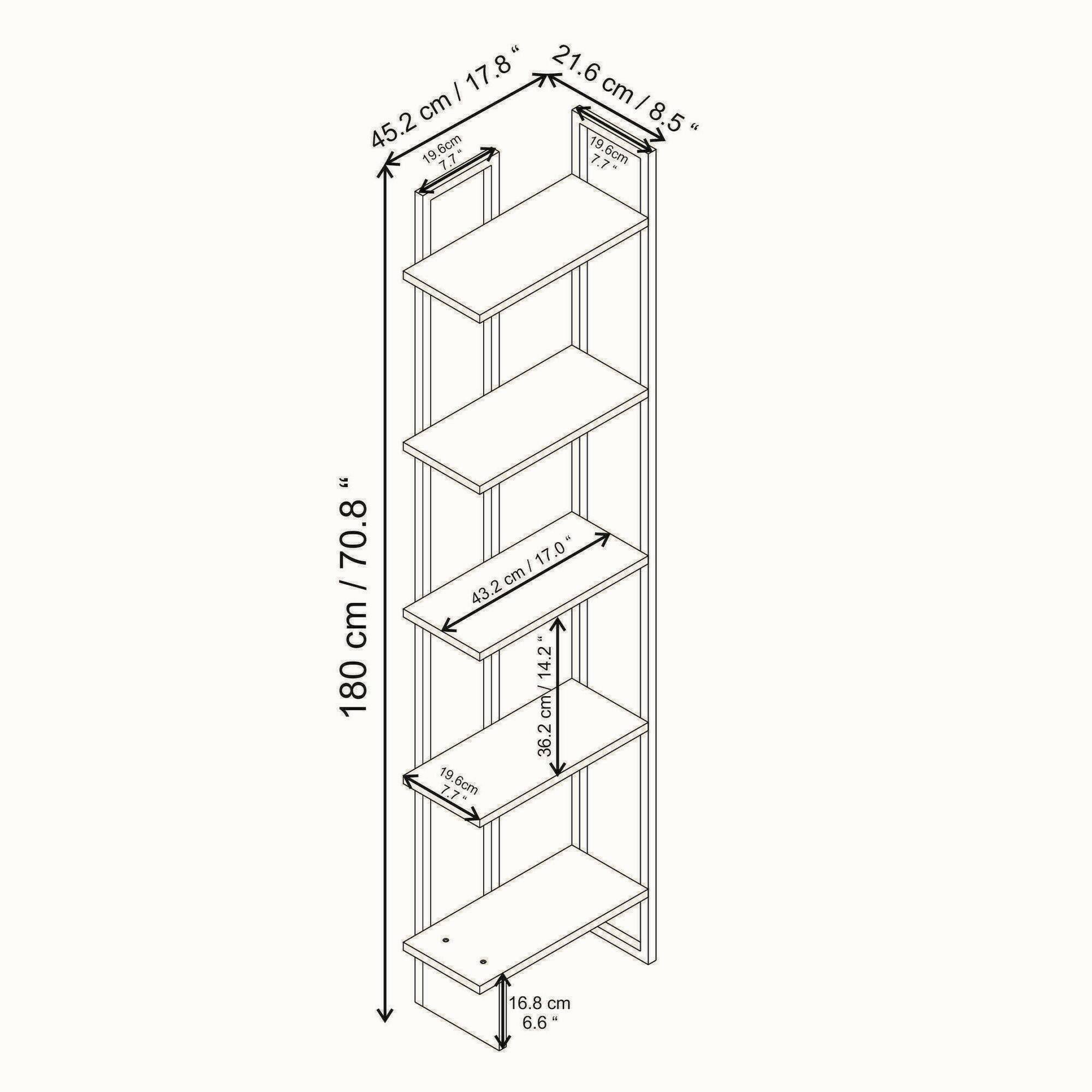 Libreria Dbradari, Scaffale da ufficio, Mobile portalibri, Biblioteca, 45x22h180 cm, Bianco e Oro