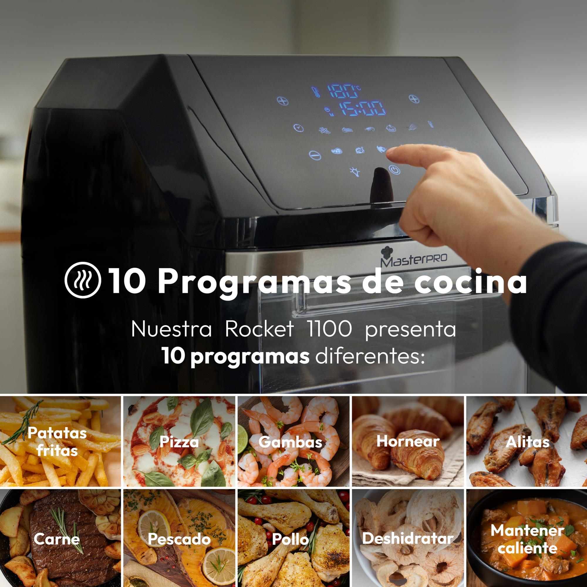 Freidora de aire sin aceite y horno rocket de 11 l y 1800w pantalla led táctil temperatura regulable 80-200ºc masterpro