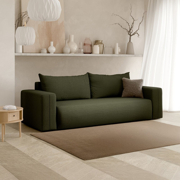 NALA - Canapé droit convertible droit 3 places en tissu vert