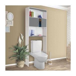 Meuble spécial dessus de WC avec placard double battant gris et étagères