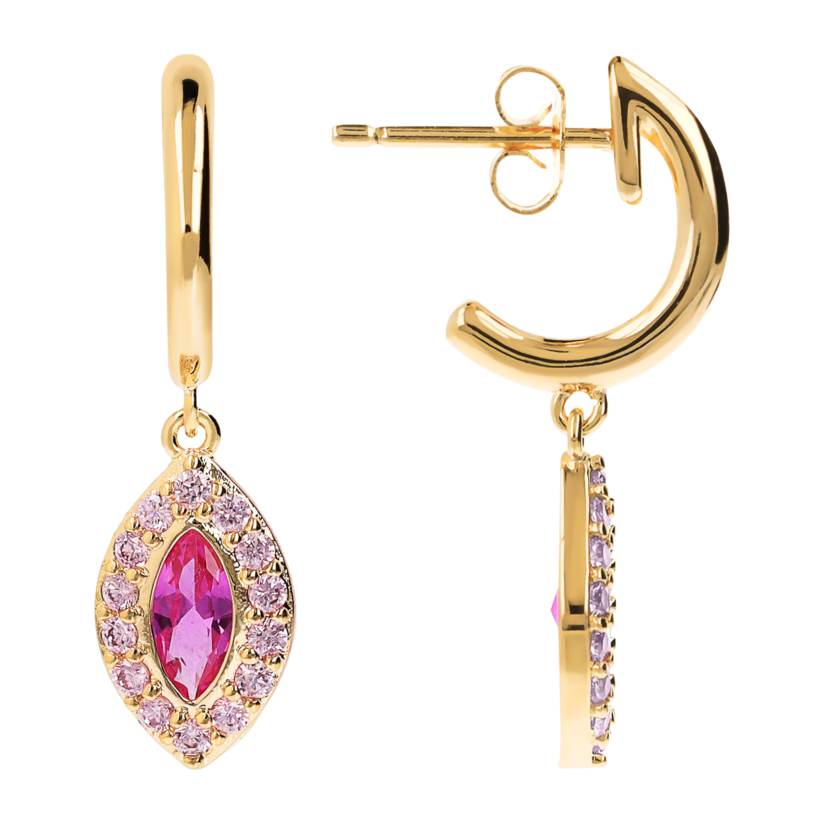 Orecchini Pendenti Marquise Golden con Cubic Zirconia Rosa