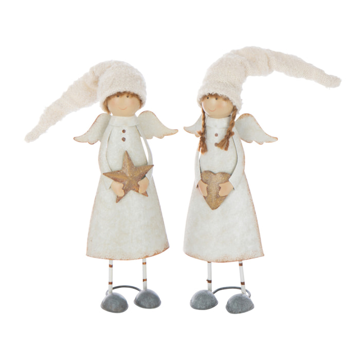 J-Line figurine Ange Cœur + Étoile - polyrésine - blanc - medium - 2 pièces