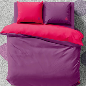 Set de cama 150 - 160 cm 100% algodón - funda nórdica reversible 200x220 + sábana bajera 150 - 160x200+30cm + 2x funda de almohada 50x70cm - rosa y morado rainbow benetton