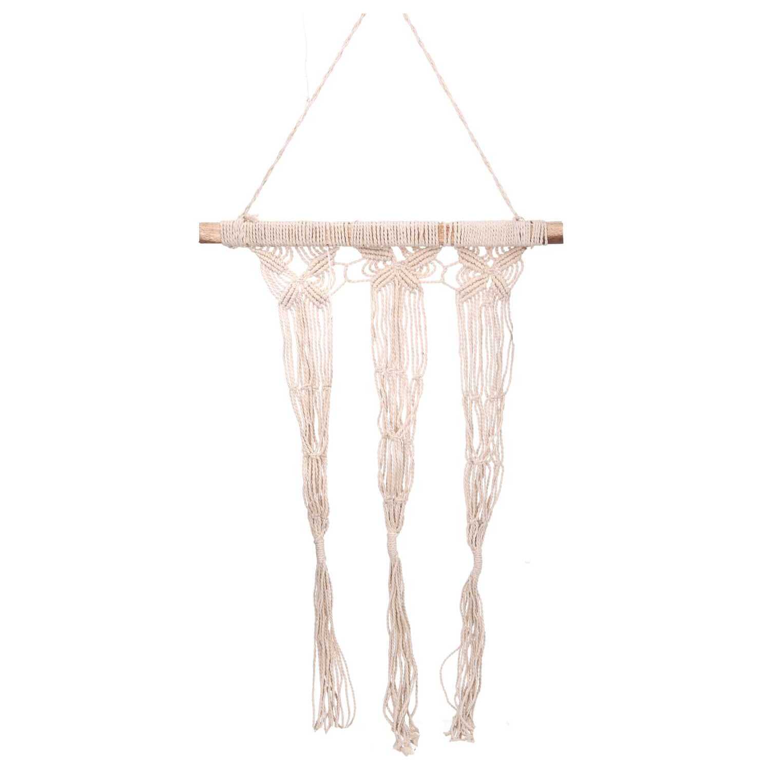 Portavaso pensile in tessuto 3 posti bianco con barra e senza vaso cm50x80/100