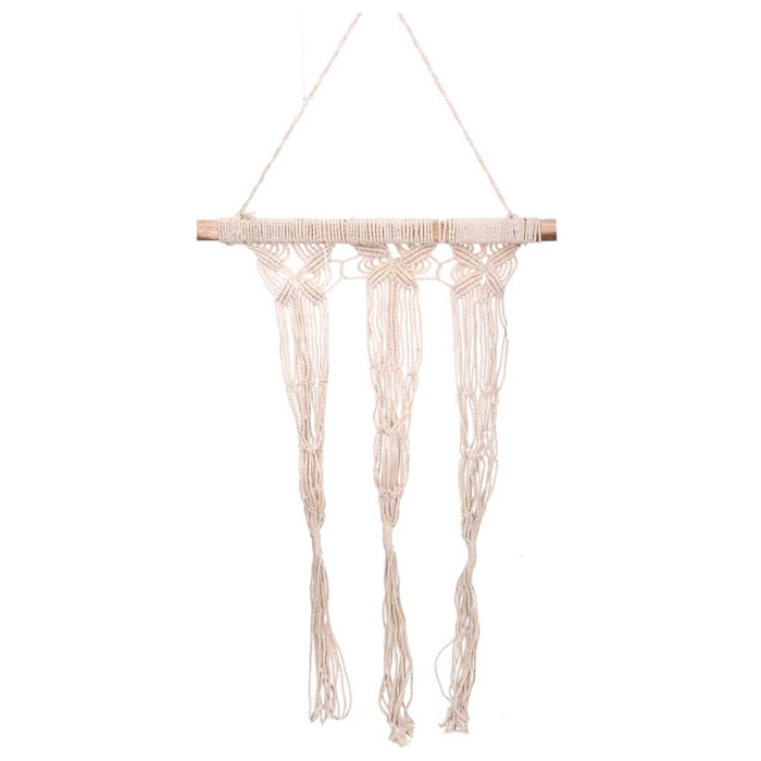 Portavaso pensile in tessuto 3 posti bianco con barra e senza vaso cm50x80/100