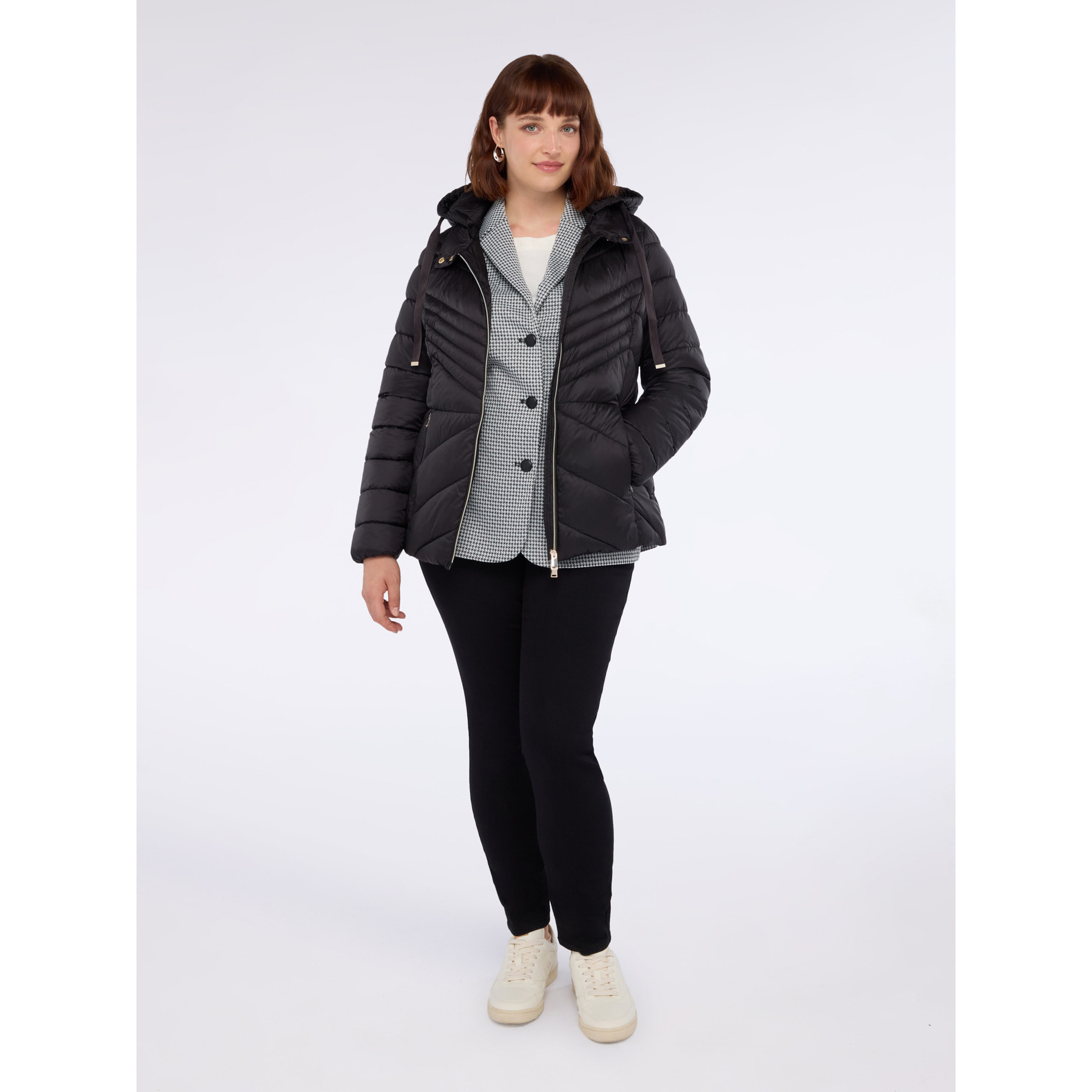 Fiorella Rubino - Plumífero acolchado con diseño chevron y capucha - Negro