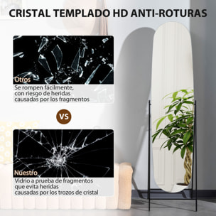 Espejo de Cuerpo Entero Arqueado 160x40 cm, Espejo de Pie o Apoyado en la Pared, sin Marco, Soporte de Metal, para Salón, Dormitorio, Vestidor y Entrada, Negro