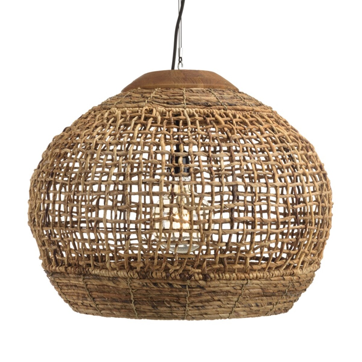 SIXTINE - Suspension 'boule' 60x60cm en abaca couleur naturelle et teck