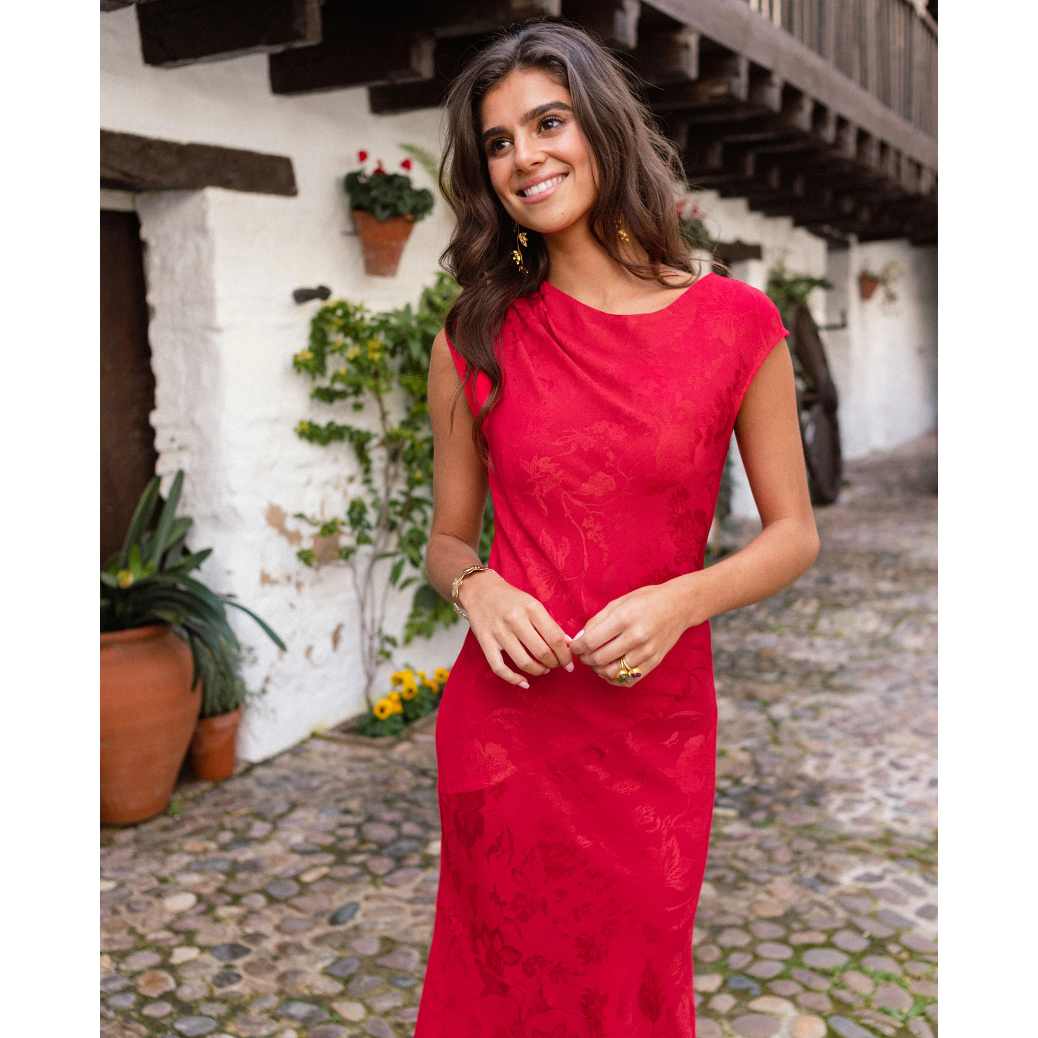 Vestido midi jacquard sin mangas